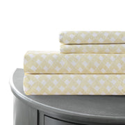 Venice 4 Piece King Size Rattan Print Sheet Set The Urban Port, White and Yellow