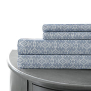 Venice 4 Piece Interlock Geo King Size Sheet Set The Urban Port, Blue and White