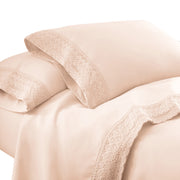 Udine 3 Piece Twin Size Microfiber Sheet Set with Crochet lace The Urban Port, Pink