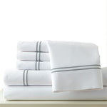 Milan 6 Piece Full Sheet Set with Double Marrow Hem The Urban Port, White and Gray
