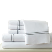 Milan 6 Piece Full Sheet Set with Double Marrow Hem The Urban Port, White and Gray