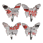 Benzara Butterfly Wall decor with 4 Metal Hooks, Set of 4,Multicolor