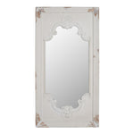 Benzara Wooden Rectangle Wall Mirror with Chipped Edges and Hook, White