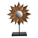 Benzara Metal Starburst Table Mirror with Rectangle Wooden Base,Gold and Black