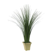 Benzara Decorative Polyester Real Like Grass with Ornamental Pot, Green