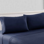 The Urban Port Bezons 4 Piece California King Microfiber Sheet Set with 1800 Thread Count, Navy Blue