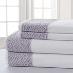 Le Mans 4 Piece Full Size Sheet Set with Lace Trim The Urban Port, White and Purple