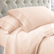 Udine 4 Piece Full Size Microfiber Sheet Set with Crochet Lace The Urban Port, Pink