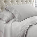 Udine 4 Piece Full Size Microfiber Sheet Set with Crochet Lace The Urban Port, Gray