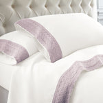 Udine 4 Piece Full Size Sheet Set with Crochet Lace The Urban Port, White and Purple