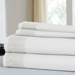 Le Mans 4 Piece Queen Size Sheet Set with Crystal Lace Trim The Urban Port, White