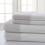 Le Mans 4 Piece Queen Size Sheet Set with Lace Trim The Urban Port, Silver and Gray