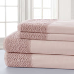 Le Mans 4 Piece Queen Size Microfiber Sheet Set with Lace Trim The Urban Port, Pink