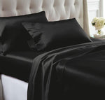 Nantes BM202384 4 Piece Wrinkle Free Queen Size Satin Sheet Set The Urban Port, Black