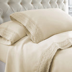 Udine 4 Piece Queen Size Microfiber Sheet Set with Crochet Lace The Urban Port, Cream