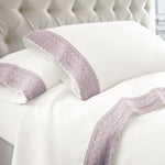 Udine 4 Piece Queen Size Sheet Set with Crochet Lace The Urban Port, White and Purple