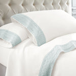 Udine 4 Piece Queen Size Sheet Set with Crochet Lace The Urban Port, White and Blue