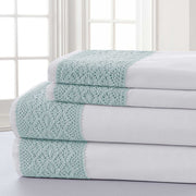 Le Mans 4 Piece Crystal Lace California King Sheet Set The Urban Port, Blue and White
