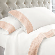 Udine 4 Piece King Size Sheet Set with Crochet Lace The Urban Port, White and Pink
