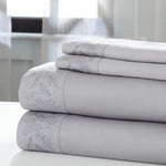 Naples 4 Piece Full Size Feather Hem Cotton Sheet Set The Urban Port, Silver and Gray