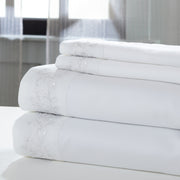 Turin 4 Piece Full Size Leaf Hem Cotton Sheet Set The Urban Port, White