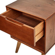 Benzara Mid Century Modern Style Wooden Nightstand with Angled Legs, Brown