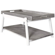 Benzara Modern Style Wooden Coffee Table with Tray Like Top, White and Gray