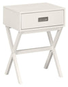 Benzara Wooden End Table with 1 Drawer and X Frame Legs, White and Silver