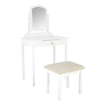 Benzara Wooden Vanity Set with Padded Stool, White and Beige