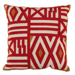 Benzara 18 x 18 Inch Geometric Embroidered Feather Filled Pillow, Set of 2,White and Red