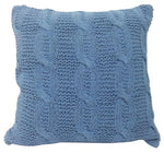 Benzara 18 X 18 Inch Cotton Cable Knit Pillow with Twisted Details, Set of 2, Blue