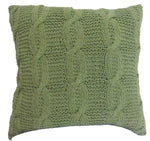 Benzara 18 X 18 Inch Cotton Cable Knit Pillow with Twisted Details, Set of 2, Green