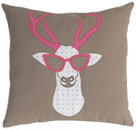 Benzara 18 X 18 Inch Cotton Pillow with Reindeer Patchwork, Set of 2, Multicolor
