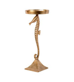 Benzara Aluminum Candle Holder with Sea Horse Structure, Medium, Gold