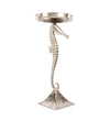 Benzara Aluminum Candle Holder with Sea Horse Structure, Small, Silver