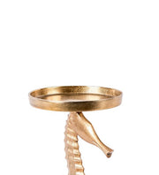 Benzara Aluminum Small Candle Holder with Sea Horse Structure, Gold