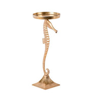 Benzara Aluminum Small Candle Holder with Sea Horse Structure, Gold