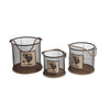 Benzara Wood and Metal Mesh Baskets with Rope Handle,Set of 3, Black and Brown