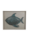 Benzara Resin Fish Wooden Wall decor with Nail head Trims, Blue and Gray
