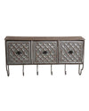 Benzara Rustic Style 3 Drawer Metal Wall Decor with Hooks, Brown and Silver