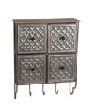 Benzara Rustic Style 4 Drawer Metal Wall Decor with Hooks, Brown and Silver