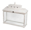 Benzara 2 Piece Rectangular Wood and Glass Lantern Set with Finial Top, White