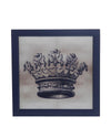 Benzara Square Shape Wooden Wall decor with Crown Print, Blue and White