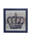 Benzara Square Wall decor with Crown Print and Wooden Backing, Blue and White