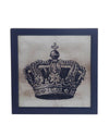 Benzara Square Wooden Wall decor with Crown Print, Blue and White