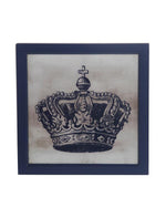 Benzara Square Wooden Wall decor with Crown Print, Blue and White
