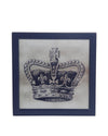 Benzara Square Frame Wooden Wall decor with Royal Crown Print, Blue and White