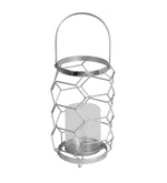 Benzara Geometric Metal Wire Candle Holder with Glass Hurricane, Small, Silver