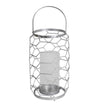 Benzara Geometric Metal Wire Candle Holder with Glass Hurricane, Large, Silver