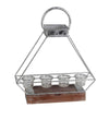 Benzara Wooden Base Metal Candle Lantern with 4 Glass Votive, Large, Silver